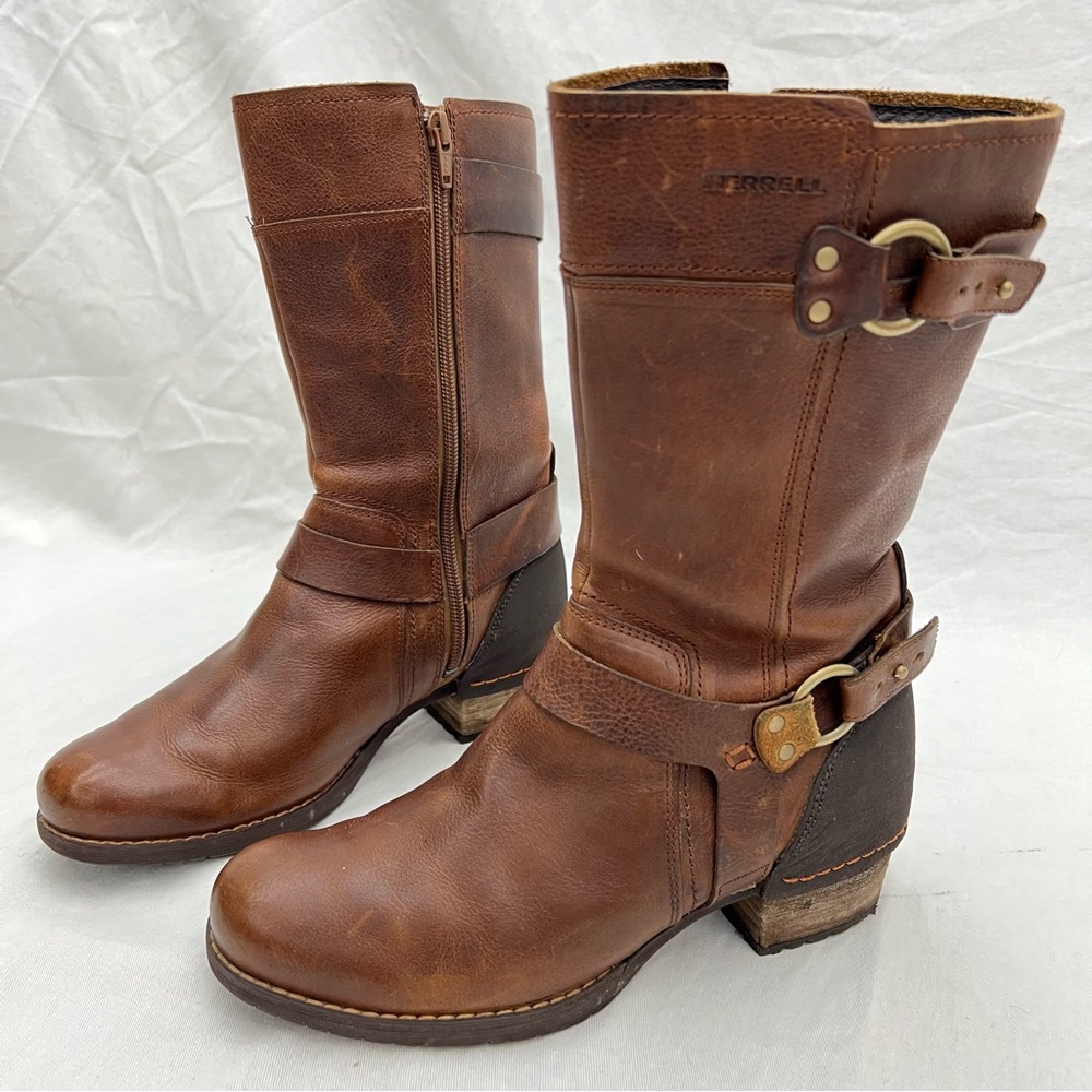 Merrell Shiloh Peak Leather Harness Boot Buckle Brown 6.5
